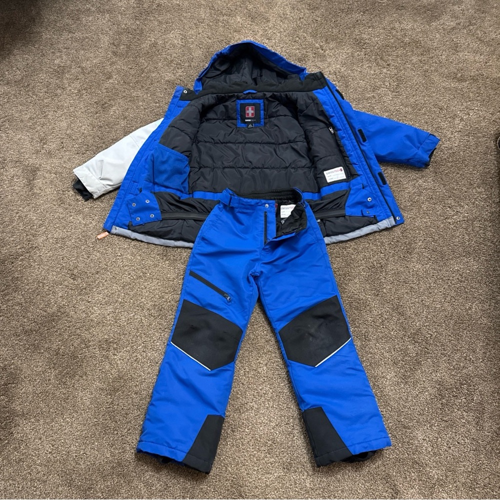 Kids Snowsuit Set Size 6-7 Ski Jacket & Pants Boys Swiss Tech Blue Grey - Picture 2 of 13